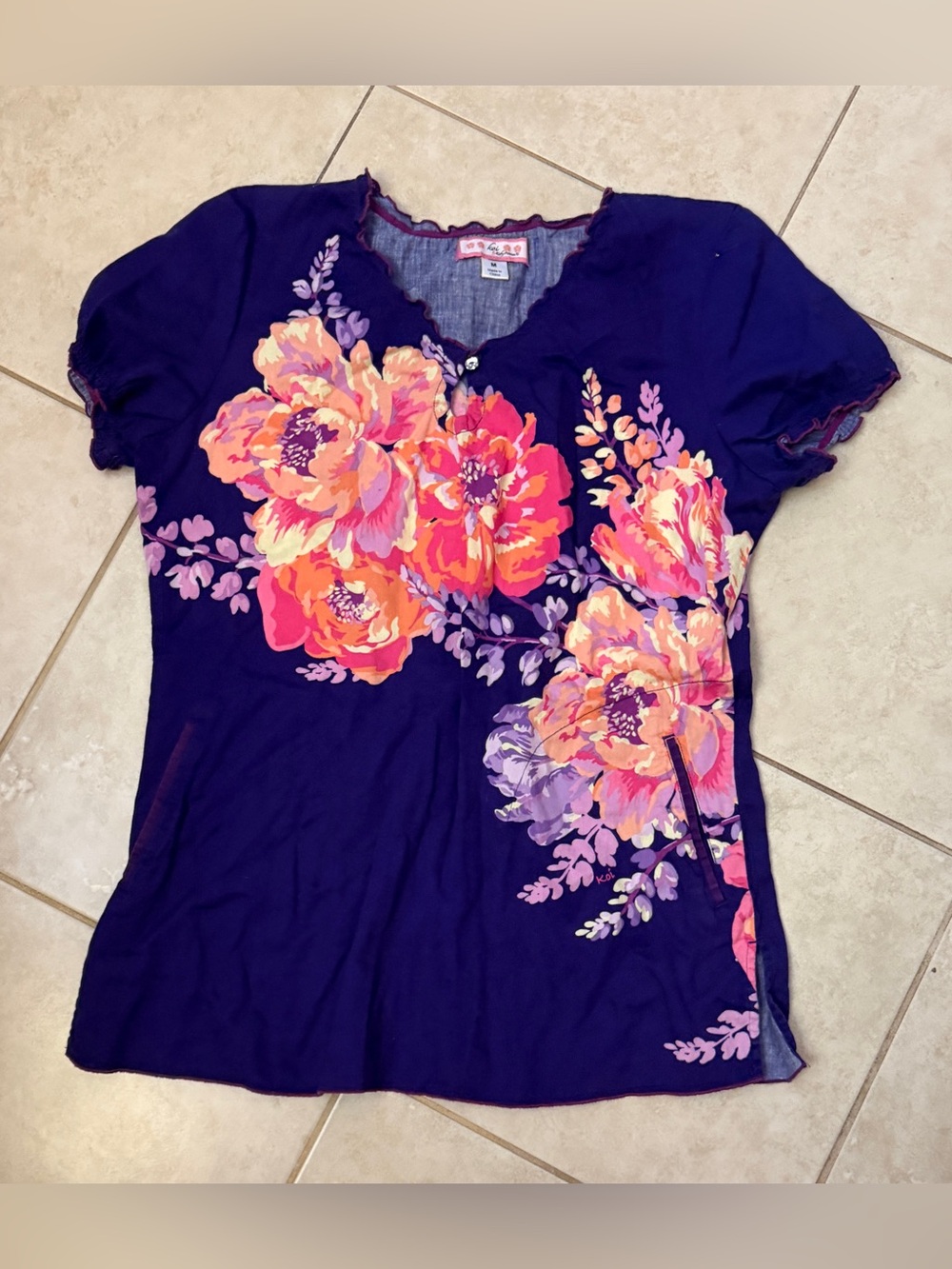 Koi Purple Floral Scrub Top